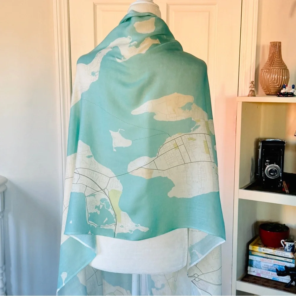 NEW with TAGS Elegant Wrap with map of Aquidneck Island, Newport Rhode Island